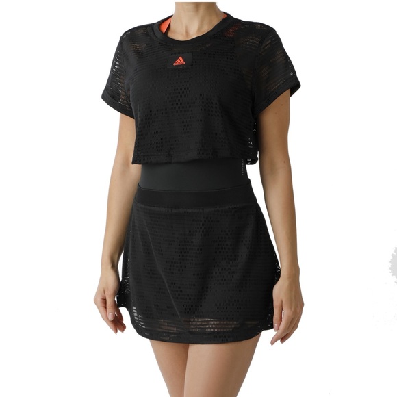 Adidas NWT Allinone Primeblue Black and Orange Tennis Dress Set Sz S Ret $110 - Picture 1 of 9
